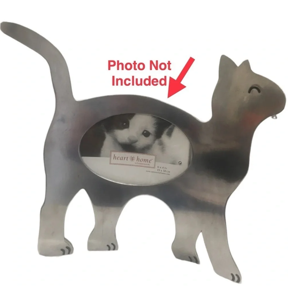 Cat Photo Frame Large Metal Freestanding Curved Large 11” Table Decor Silver 4x6